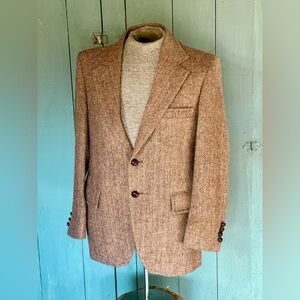 VTG Herringbone Harris Tweed Sport Coat Blazer Brn 42R Mint